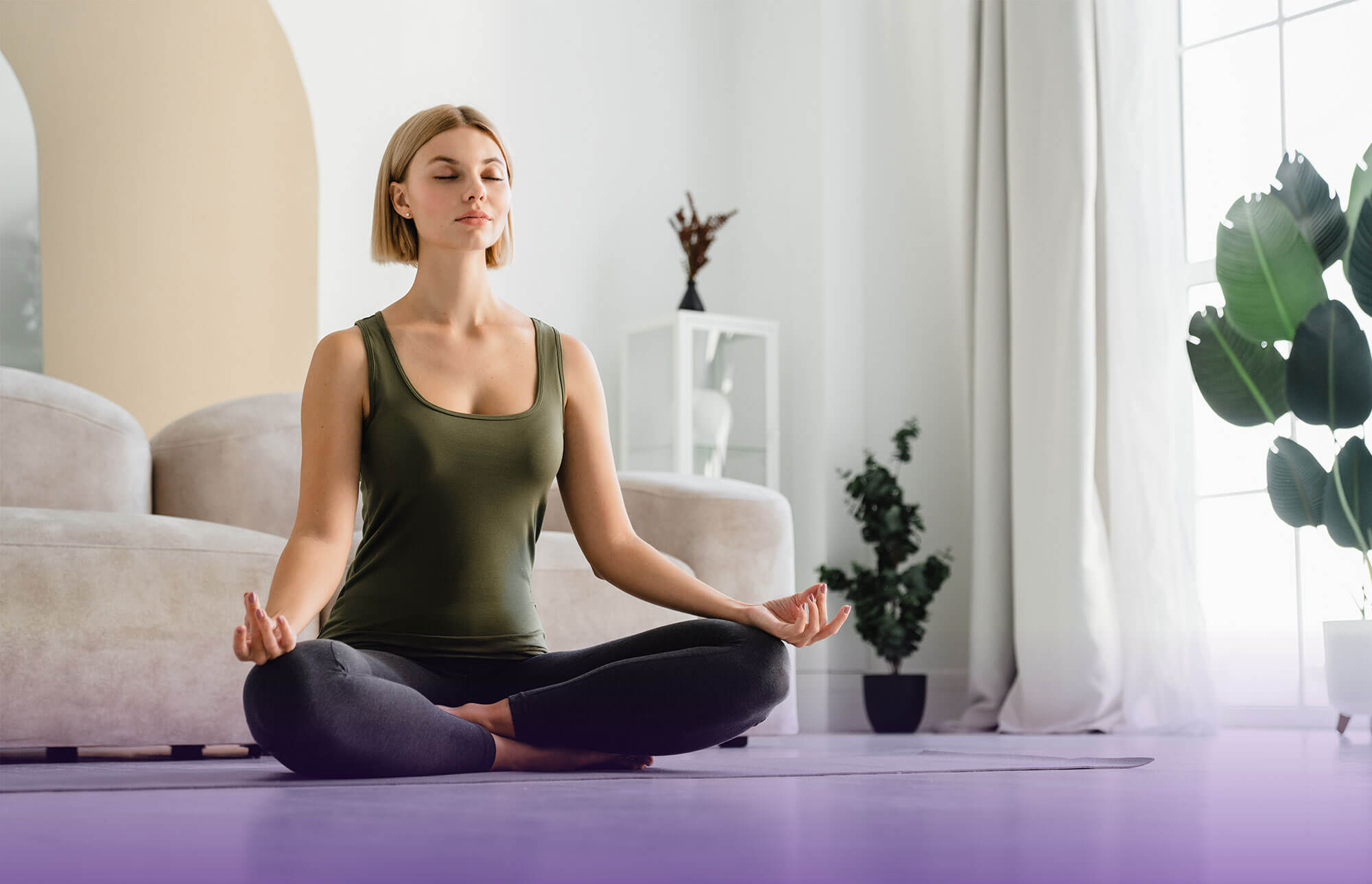 woman yoga mat new beginning - image